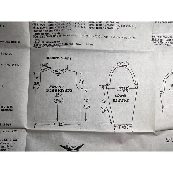 knitting pattern 7426 ribbed short sleeve sleevless sweater 1960s Size 32-38 - Picture 3 of 5